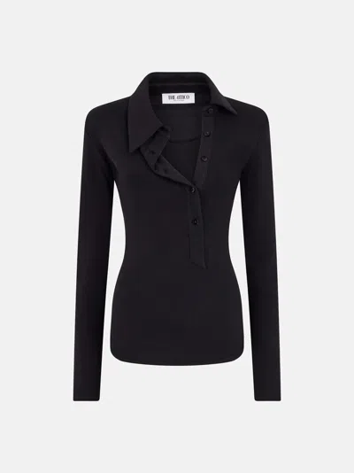 Attico Ribbed-knit Cotton Jersey Top In Black