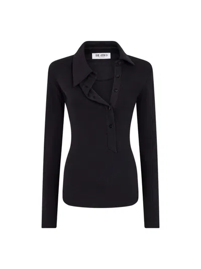 Attico Ribbed-knit Cotton Jersey Top In Black