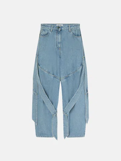 Attico Wide Light Blue Jeans With Ribbons