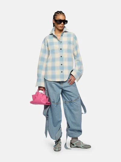 Attico Wide Light Blue Jeans With Ribbons