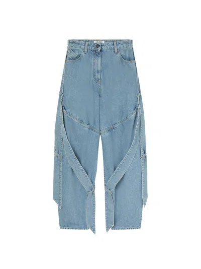 Attico Wide Light Blue Jeans With Ribbons