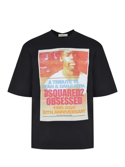 Dsquared2 Black Regular Graphic T-shirt In Multi