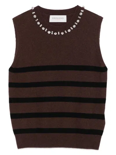 Ermanno Wool Vest In Brown