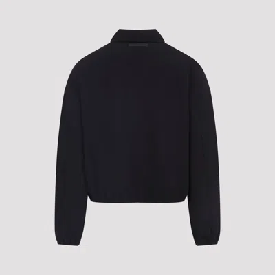 Essentials Bonded Canvas Zip-up Overshirt In Black