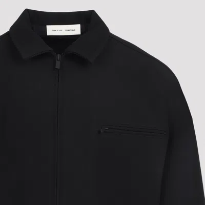 Essentials Bonded Canvas Zip-up Overshirt In Black