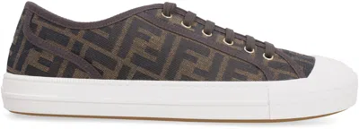 Fendi Men Brown Sneaker With All-over Ff Motif In Fabric Man In Black