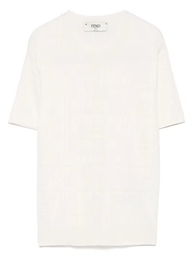Fendi Ff Cotton And Viscose Short Sleeved Jumper In Neutral