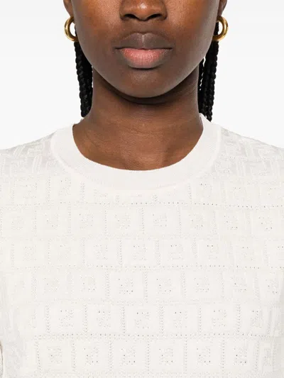 Fendi Ff Cotton And Viscose Short Sleeved Jumper In Neutral
