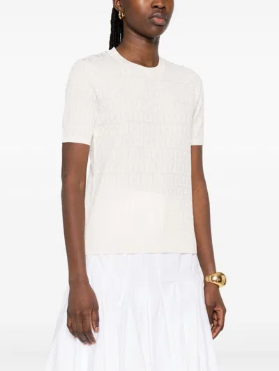 Fendi Ff Cotton And Viscose Short Sleeved Jumper In Neutral