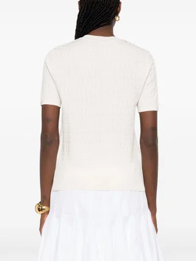 Fendi Ff Cotton And Viscose Short Sleeved Jumper In Neutral
