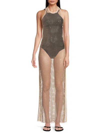 Simkhai Women's Inaya Halter Mesh Cover-up Dress In Gray