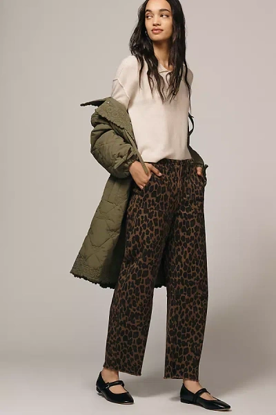 Le Jean Utility Soft Barrel Jeans In Dark Leopard In Multi