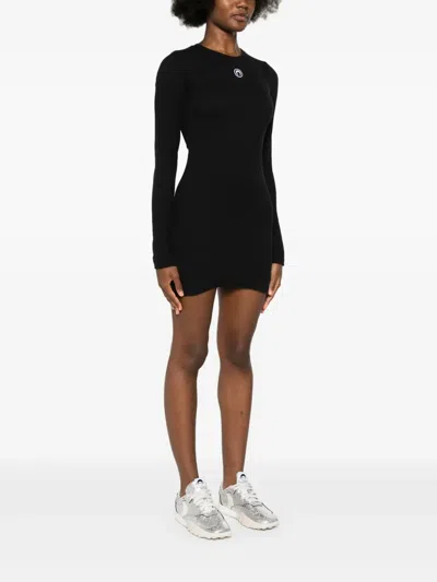Marine Serre Moon Logo Ribbed Jersey Ls Mini Dresse Woman Black In Black