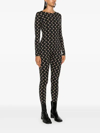 Marine Serre Moon Printed Jersey Catsuit Woman Black And Tan In Black