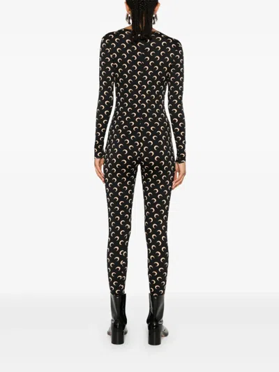 Marine Serre Moon Printed Jersey Catsuit Woman Black And Tan In Black