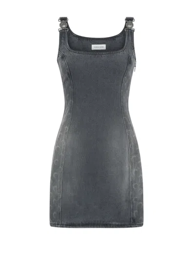 Marine Serre Moon Laser Grey Wash Denim Sleeveless Minidress In Black