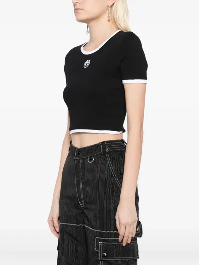 Marine Serre Moon Logo Bicolor Jersey Ss Cropped Top In Black