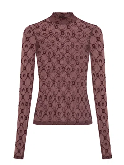 Marine Serre Moongram Mesh Flock Ls Highneck Top Woman Aubergine In Black
