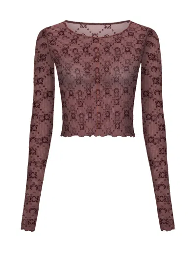 Marine Serre Moonogram Mesh Flock Ls Cropped Top Woman Aubergine In Brown