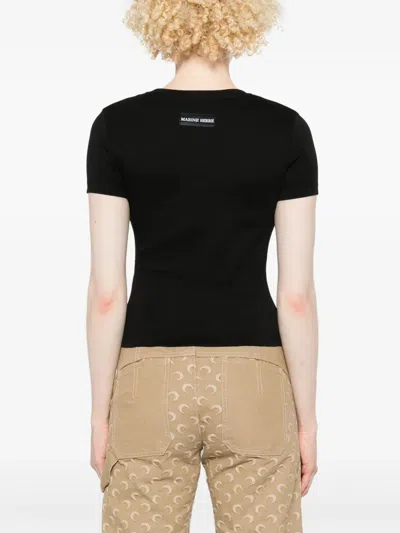 Marine Serre Moon Logo Jersey Baby Fit T-shirt Woman Black In Black