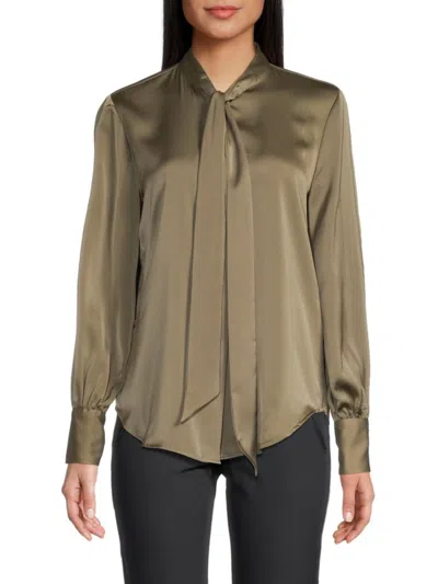 Dkny Women's Tie-neck Long-sleeve Blouse In Brown