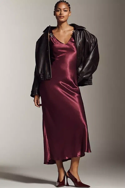 By Anthropologie Sleeveless V-neck Midi Slip Dress In Red