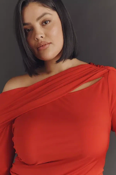 Eloquii Plus Off-shoulder Long-sleeve Top In Purple