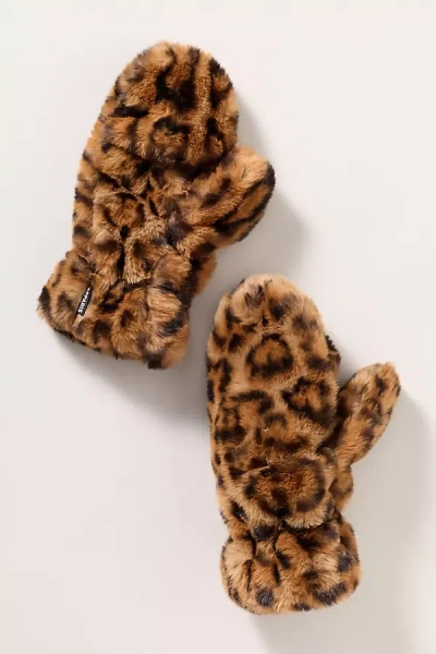 Apparis Coco Faux Fur Leopard Mittens In Brown