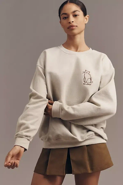 By Anthropologie Cat Embroidered Sweatshirt In White