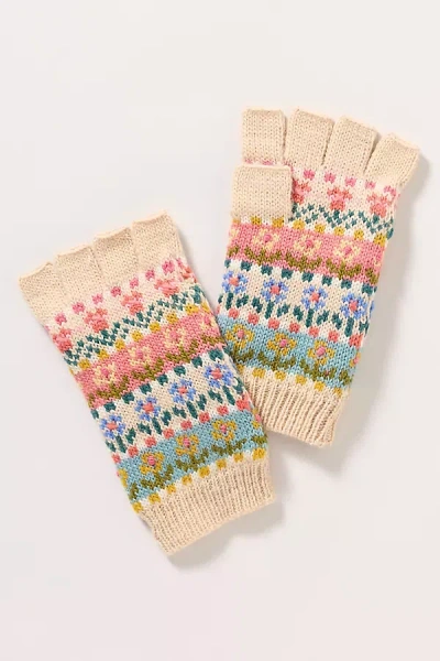 French Knot Fingerless Tulip Fairisle Wool Gloves In Multi