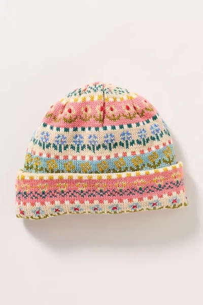 French Knot Tulip Fairisle Wool Beanie In Multi