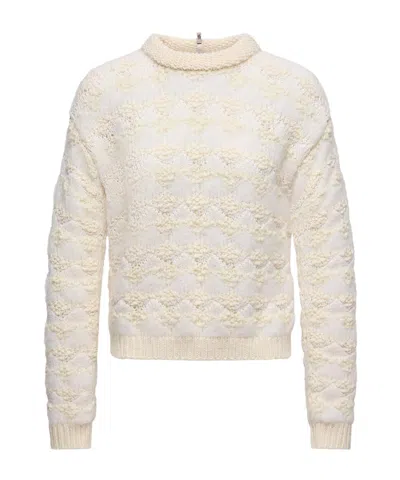 Moncler Wool  Alpaca Blend Striped Sweater In White