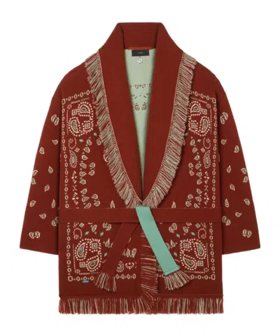 Alanui Bandana Jacquard Cashmere Cardigan In Red