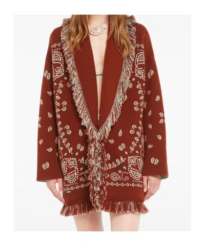 Alanui Bandana Jacquard Cashmere Cardigan In Red