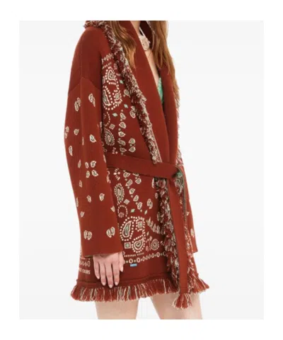 Alanui Bandana Jacquard Cashmere Cardigan In Red