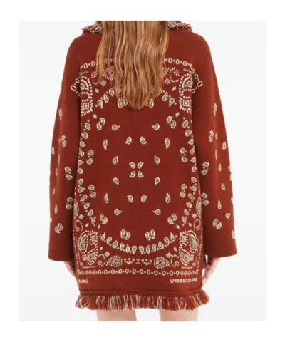 Alanui Bandana Jacquard Cashmere Cardigan In Red