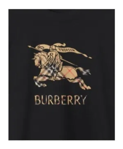 Burberry Men Black Crewneck T-shirt With Ekd And Logo Lettering Embroidery On The Front In Cotton Ma In Black