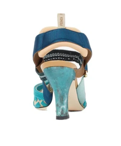 Fendi Light Blue Ff Fabric High-heeled Slingbacks In Blue