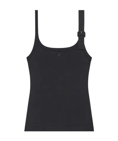 Courrèges Buckle Jersey Tank Top In Black