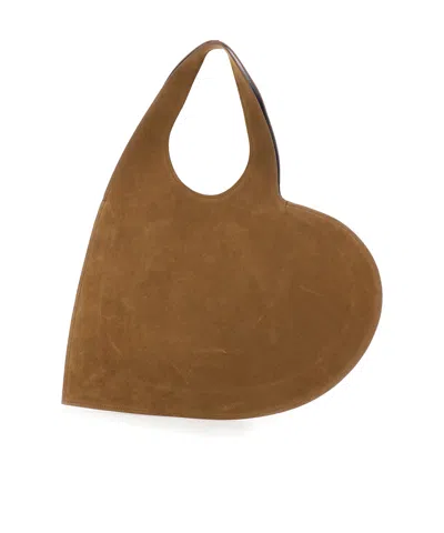 Coperni Women Brown Heart Shaped Shoulder Bag With Cut-out On The Handle In Suede Woman In Brown