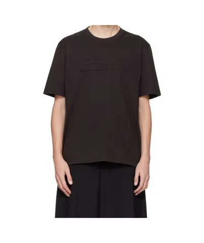 Lanvin Debossed Script Logo T-shirt In Brown