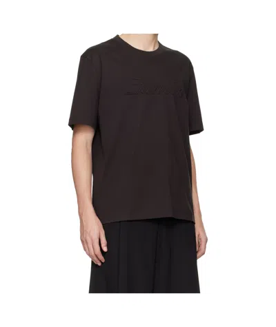 Lanvin Debossed Script Logo T-shirt In Brown