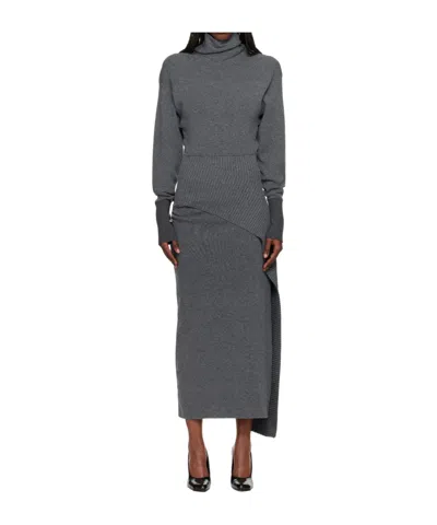 Lanvin Wool And Cashmere Blend Long Dress In Gray