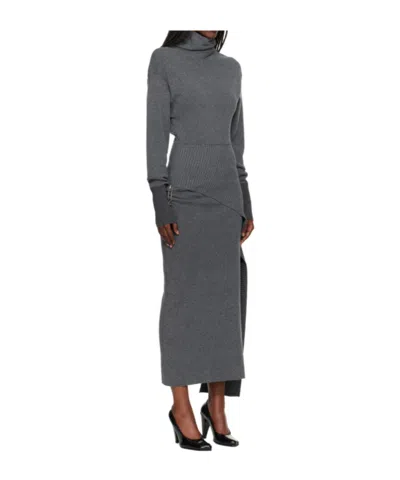 Lanvin Wool And Cashmere Blend Long Dress In Gray