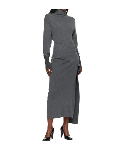 Lanvin Wool And Cashmere Blend Long Dress In Gray