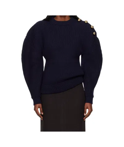 Lanvin Ribbed Knitted Wool Sweater In Blue