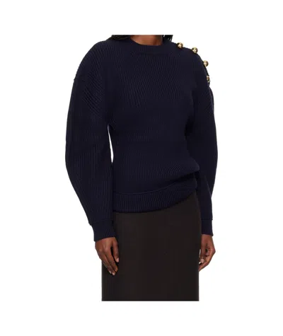 Lanvin Ribbed Knitted Wool Sweater In Blue