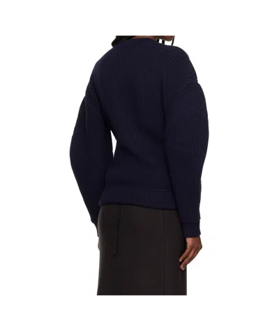 Lanvin Ribbed Knitted Wool Sweater In Blue