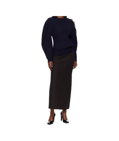 Lanvin Ribbed Knitted Wool Sweater In Blue