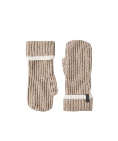 Brunello Cucinelli Cashmere English Rib Knit Mittens With Monili In Gray